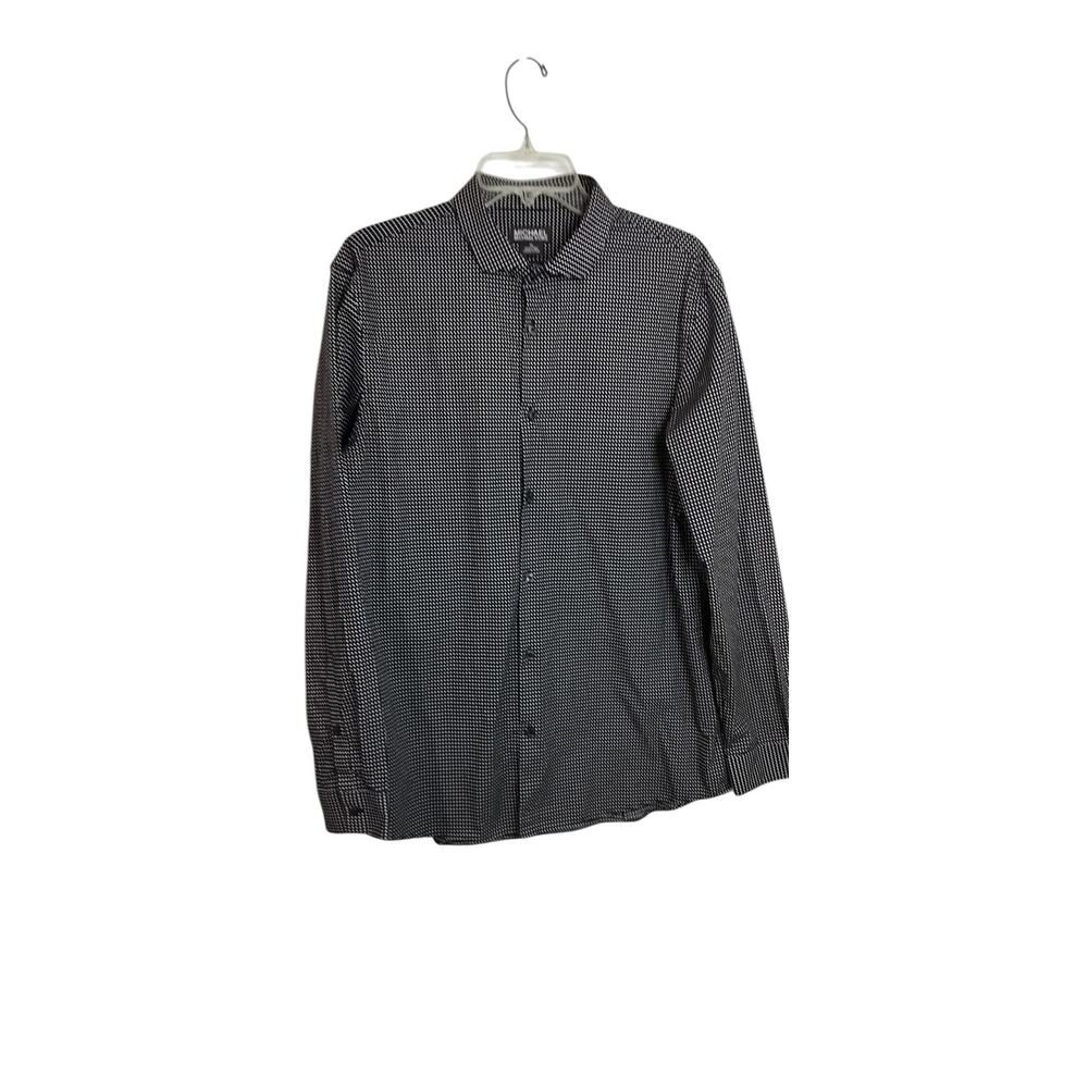 M705) Michael Kors Men Slim Fit Black Polkadot Button Down Long Sleeve Shirt XL